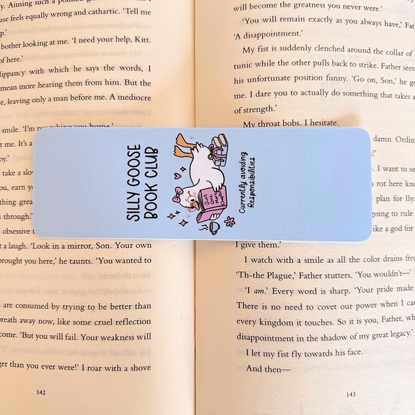 Blue Silly Goose Book Club Bookmark - Coquette Cloud Co