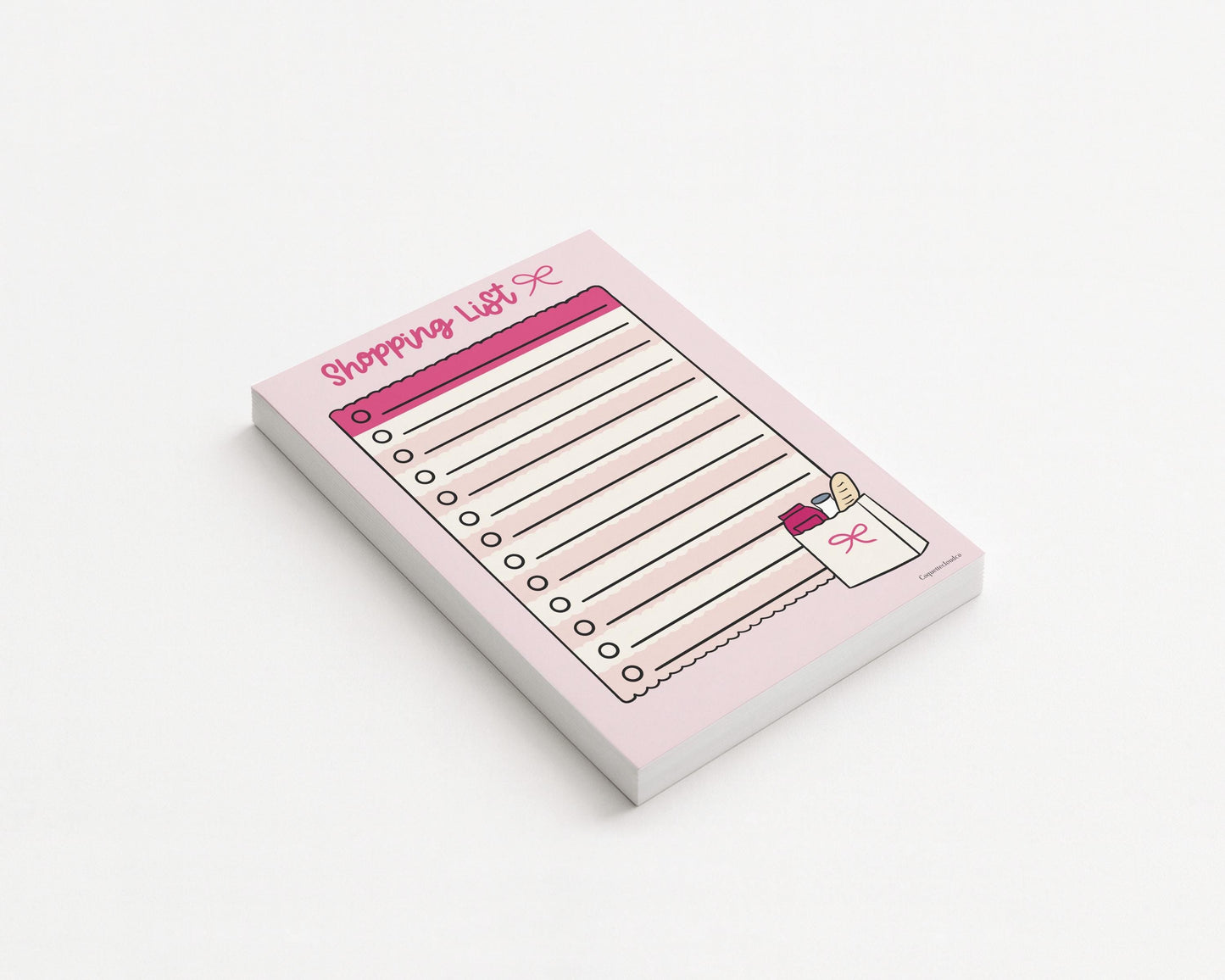 a5 shopping list notepad on white background