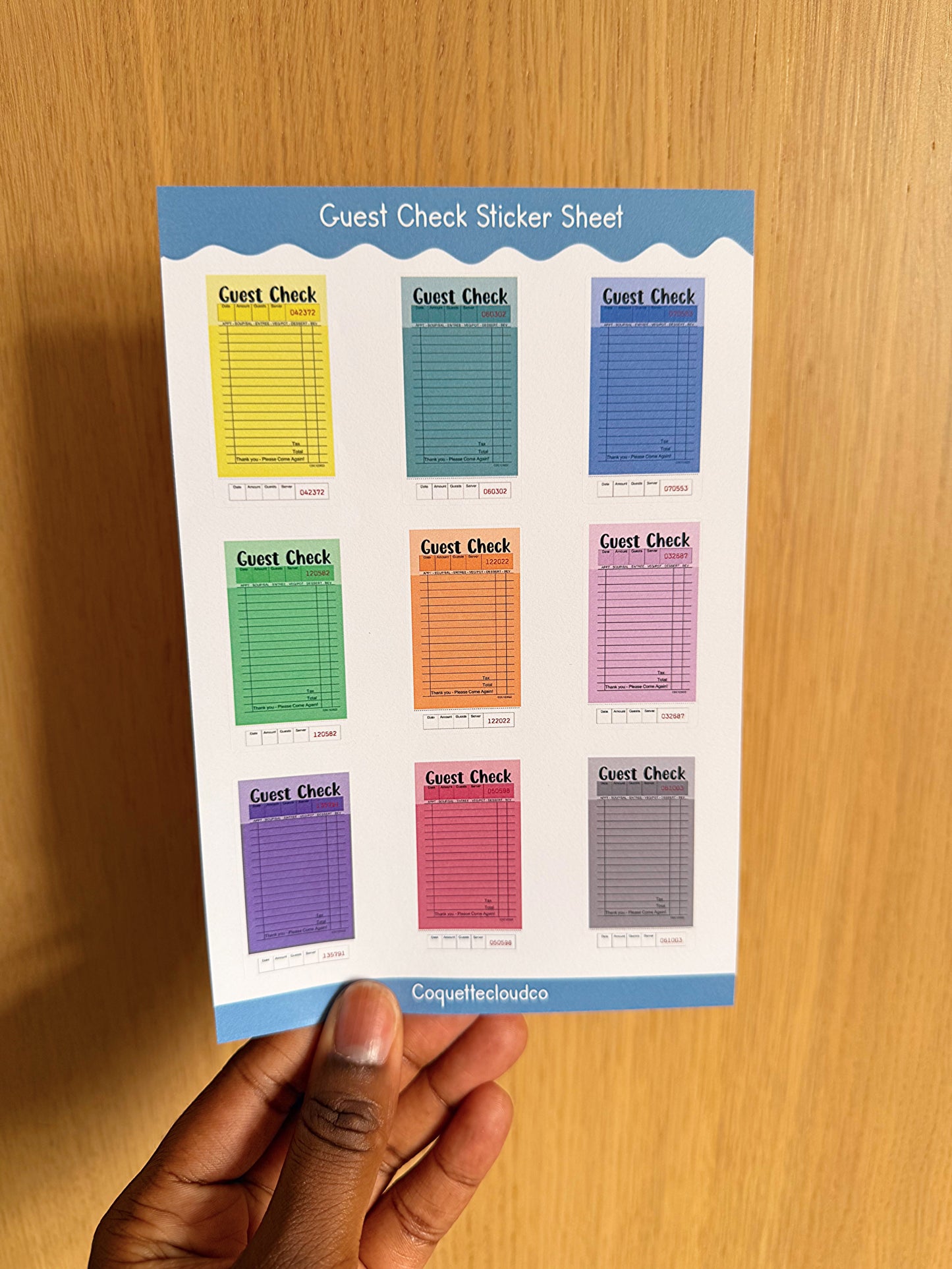Guest Check Sticker Sheet