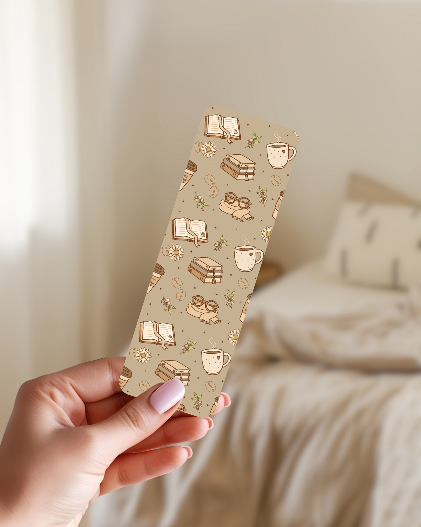 Beige Books & Coffee Bookmark