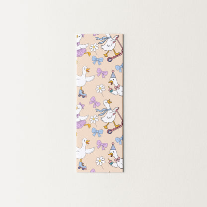 Rectangular bookmark with cartoon goose pattern on a beige background