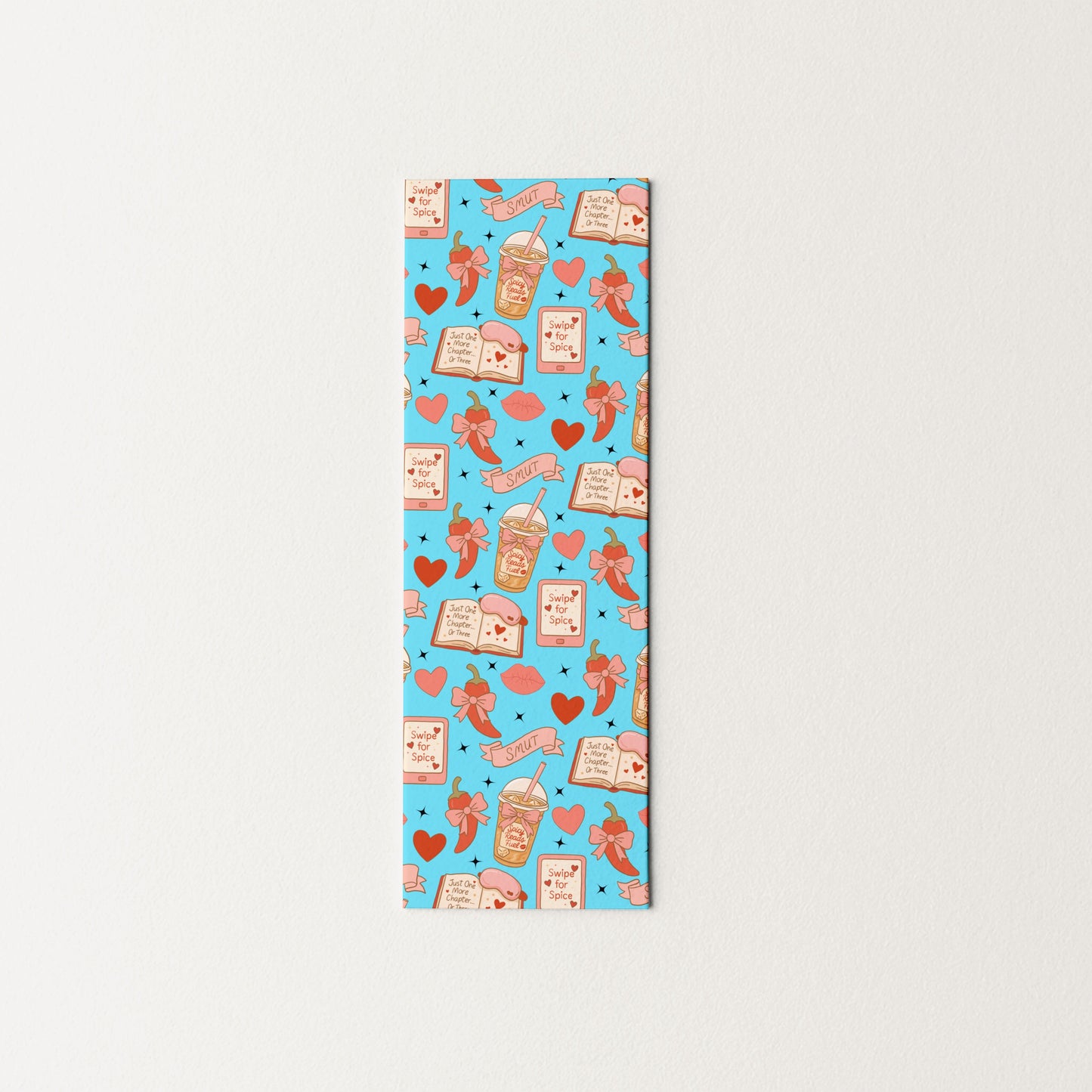 Bookmark with smut bookish pattern on a light gray background