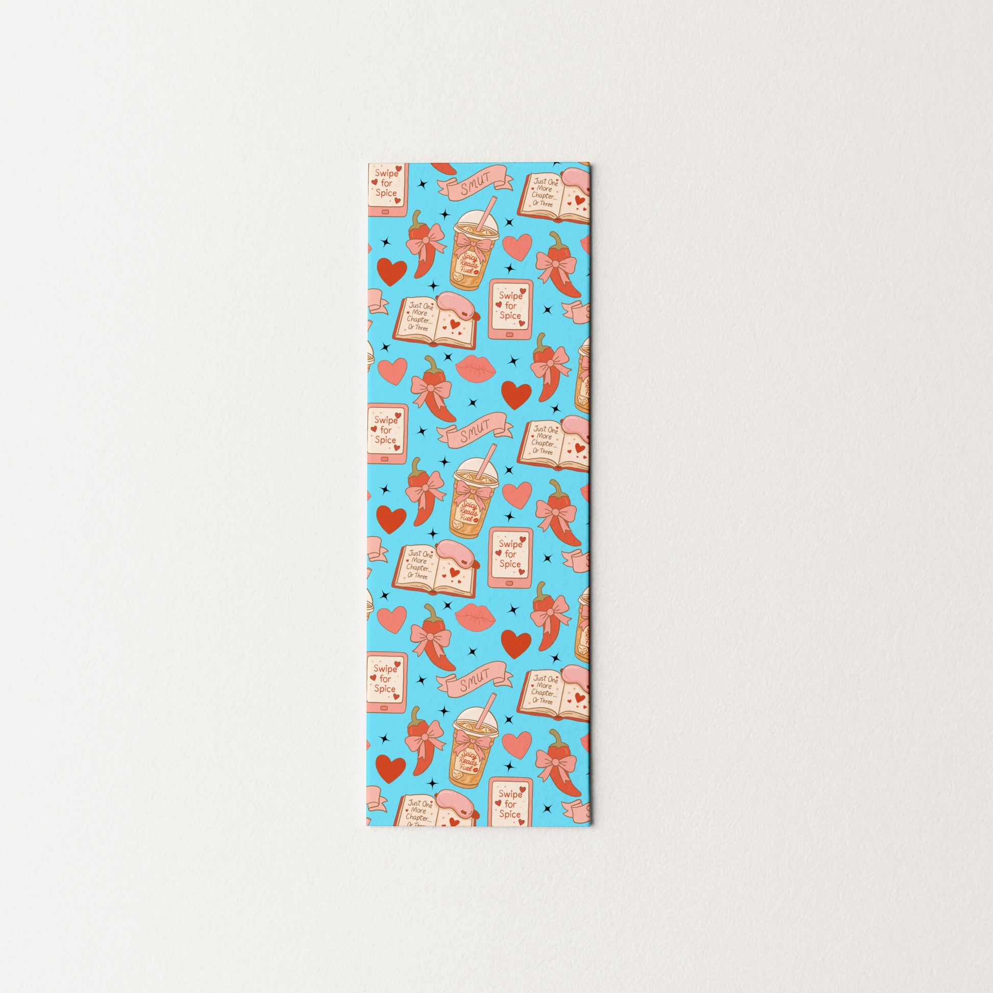 Bookmark with smut bookish pattern on a light gray background