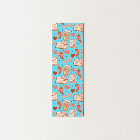Bookmark with smut bookish pattern on a light gray background