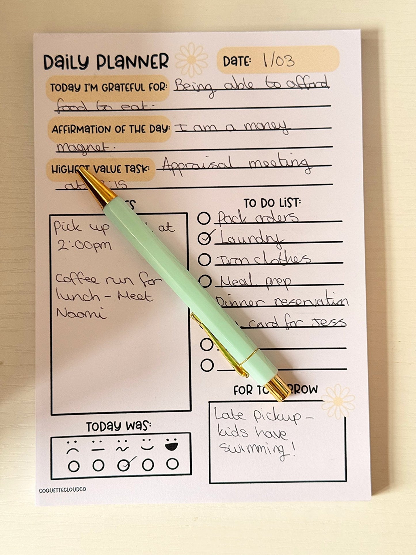 A5 Daily Planner Notepad with Gratitude - Coquette Cloud Co