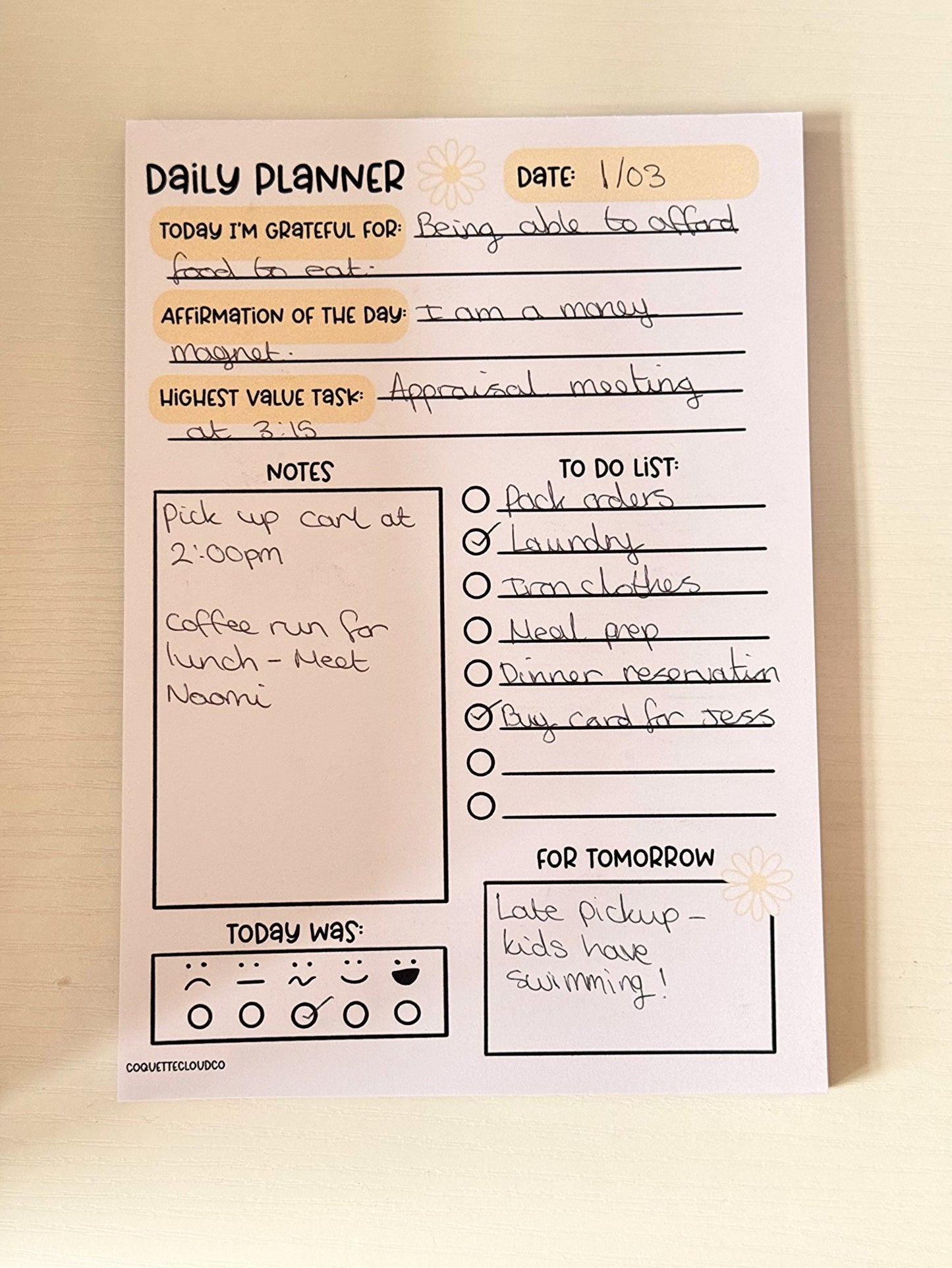 A5 Daily Planner Notepad with Gratitude - Coquette Cloud Co
