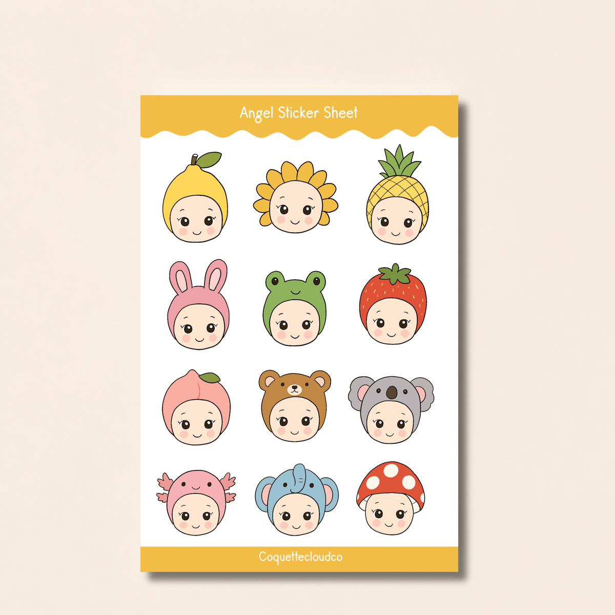 Angel Doll Face Sticker Sheet - Coquette Cloud Co