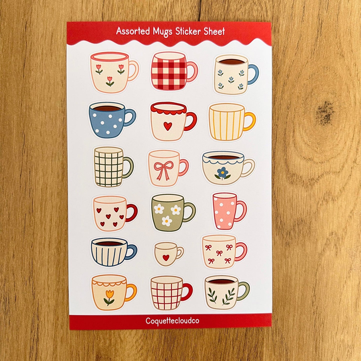 Assorted Mugs Sticker Sheet - Coquette Cloud Co