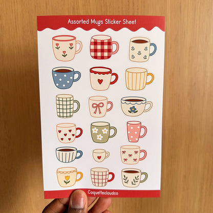 Assorted Mugs Sticker Sheet - Coquette Cloud Co
