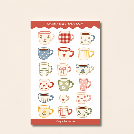 Assorted Mugs Sticker Sheet - Coquette Cloud Co