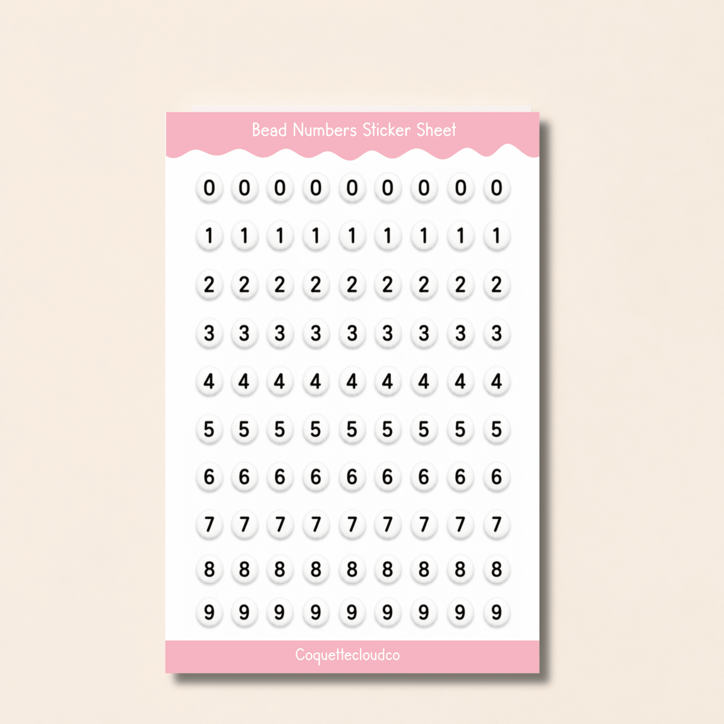 Beaded Numbers Sticker Sheet - Coquette Cloud Co