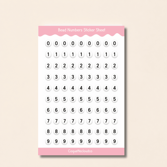Beaded Numbers Sticker Sheet - Coquette Cloud Co