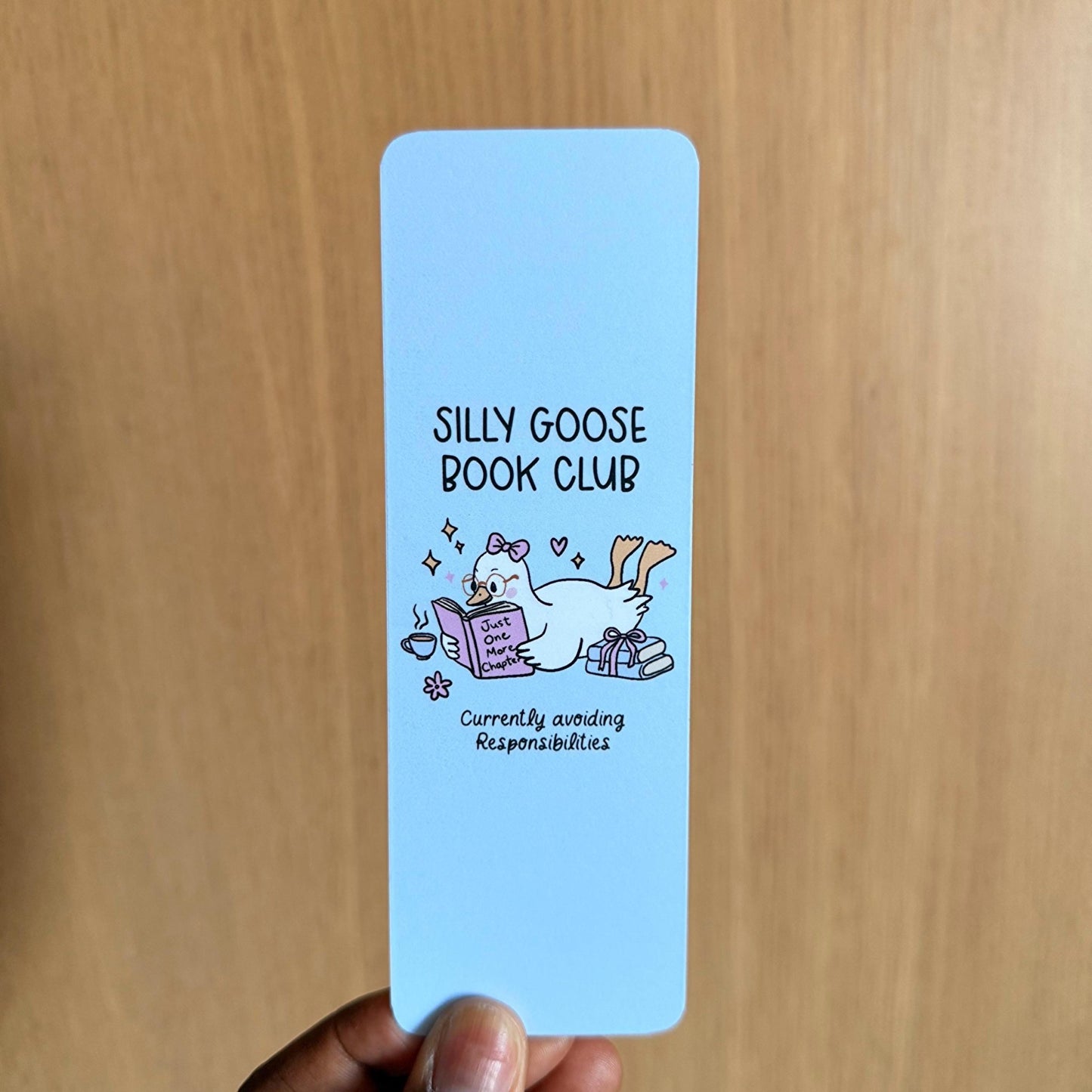 Blue Silly Goose Book Club Bookmark - Coquette Cloud Co