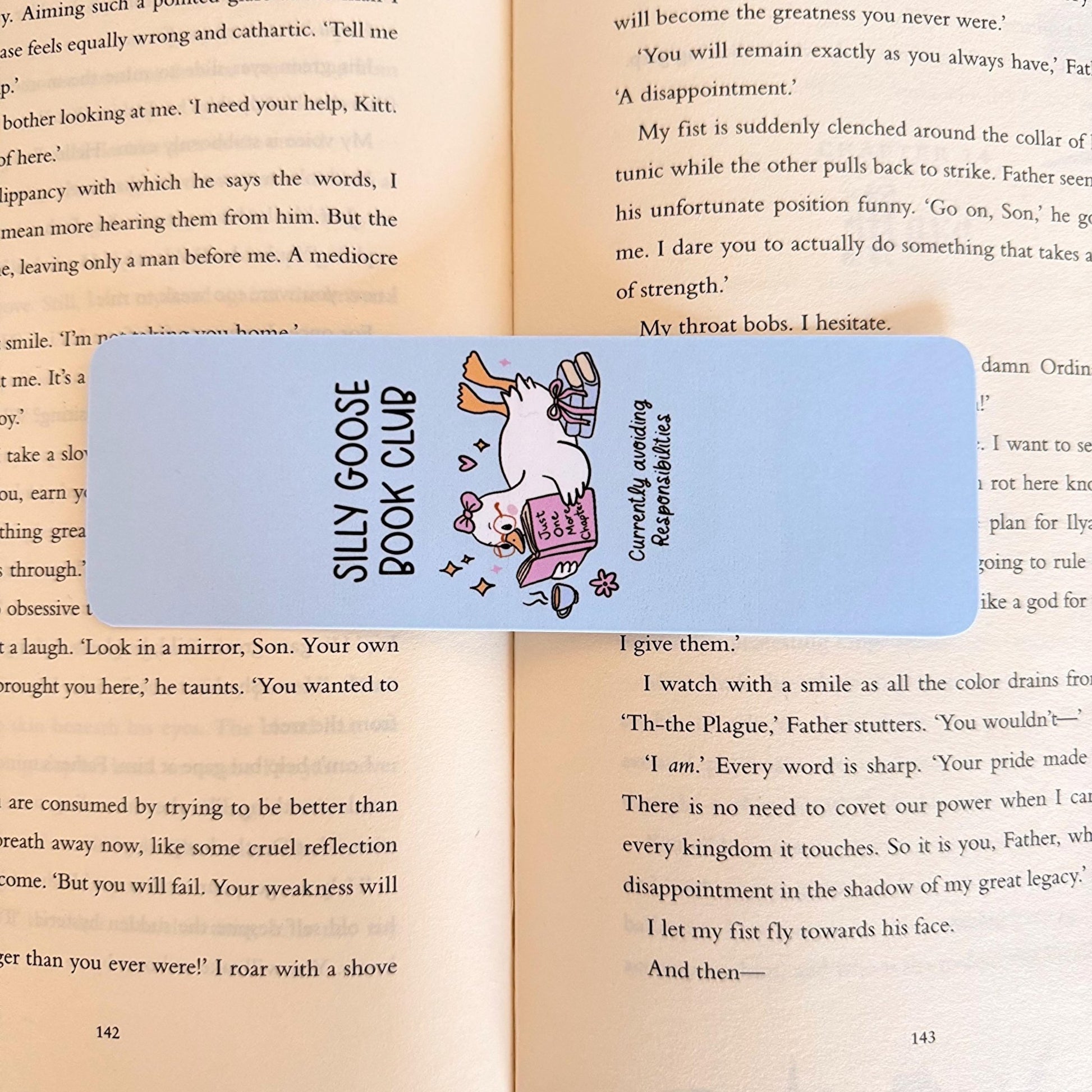 Blue Silly Goose Book Club Bookmark - Coquette Cloud Co