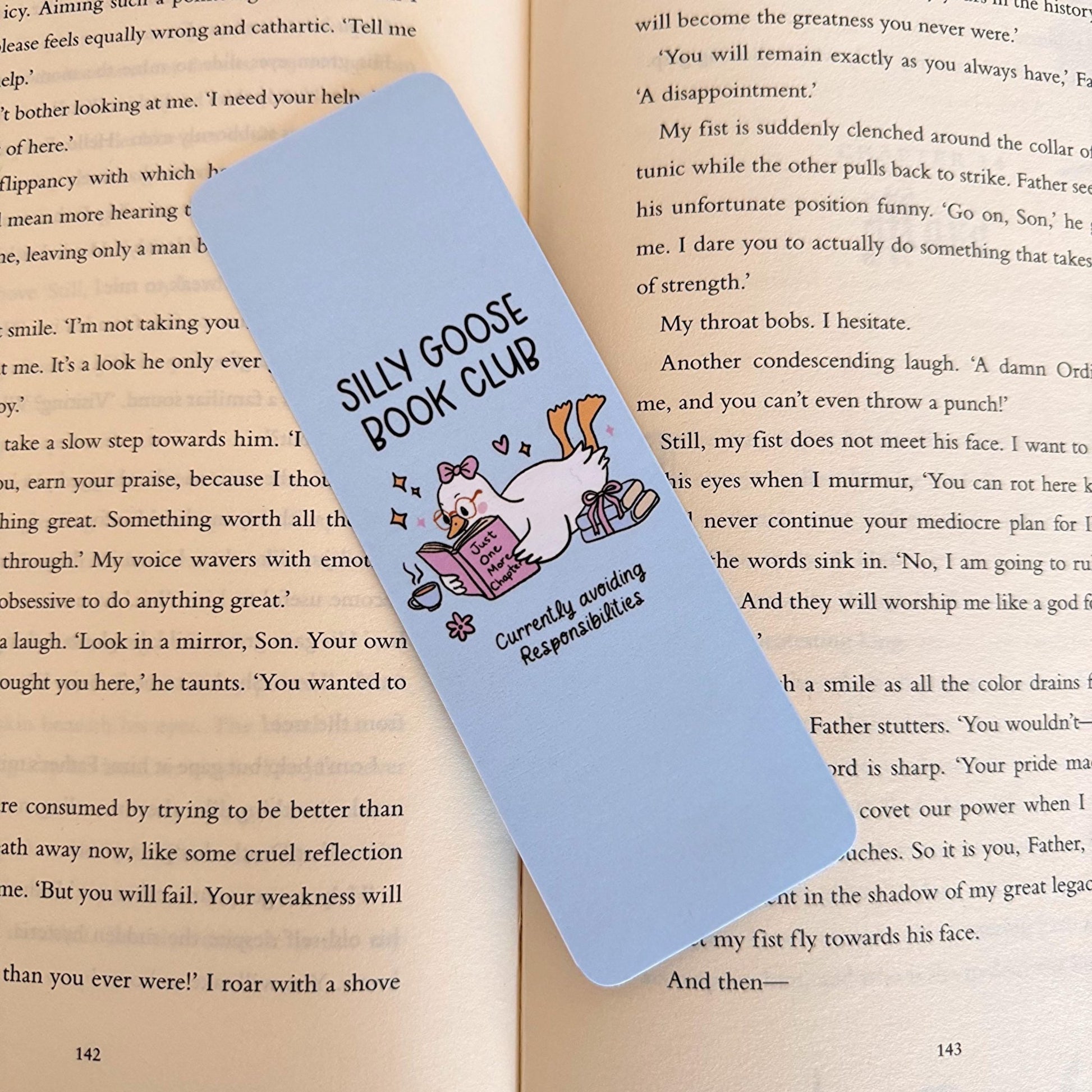 Blue Silly Goose Book Club Bookmark - Coquette Cloud Co
