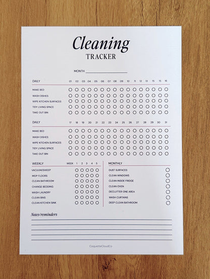 Cleaning Tracker - Coquette Cloud Co