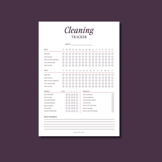 Cleaning Tracker - Coquette Cloud Co