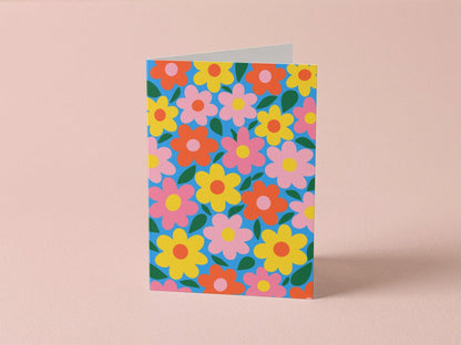 Colourful Floral Retro Flower Greeting Card - Coquette Cloud Co