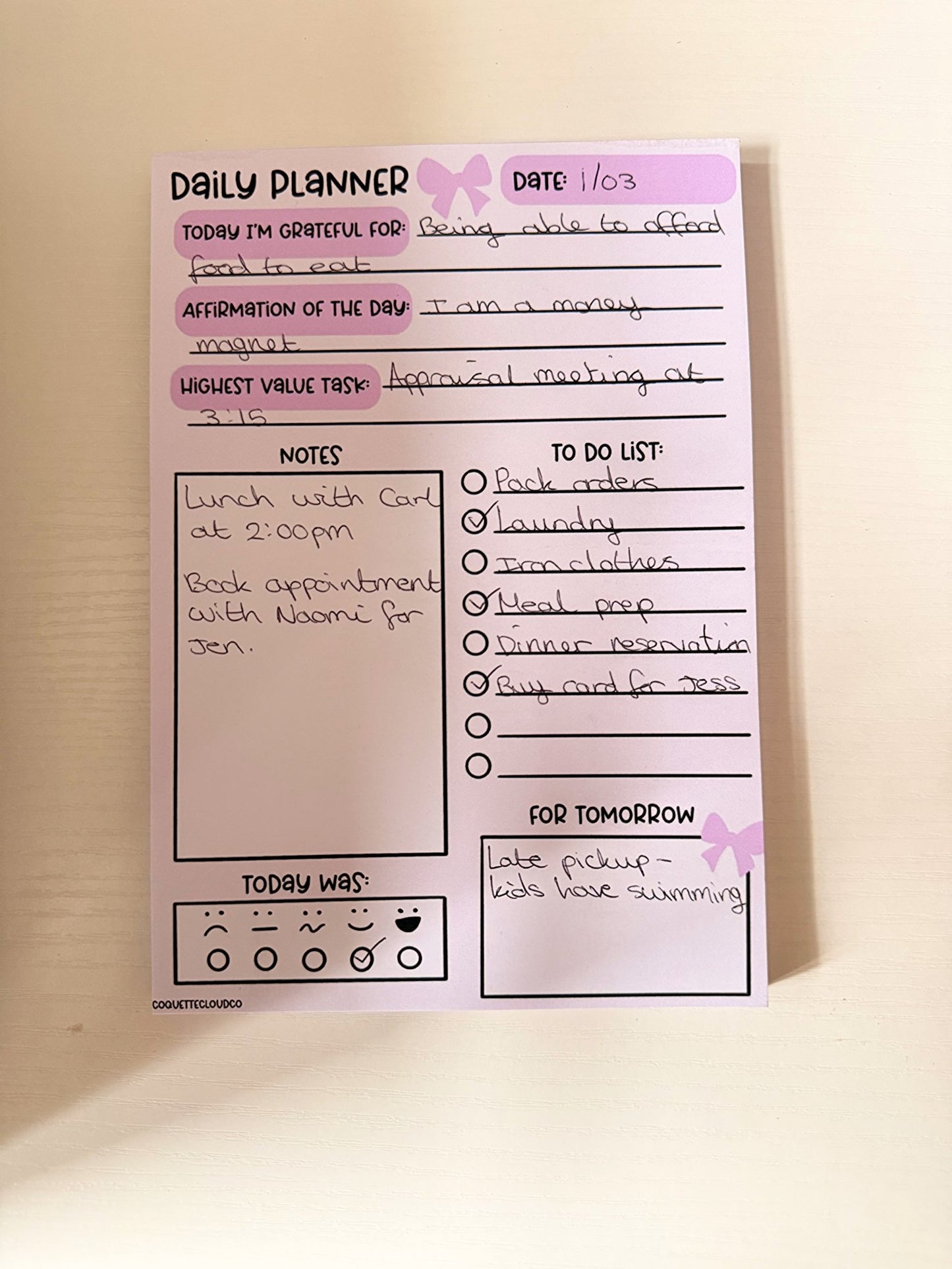 Daily Planner Notepad A5 - Coquette Cloud Co