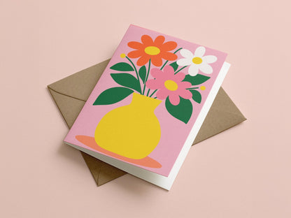 Floral Vase Colourful Flower Greeting Card - Coquette Cloud Co