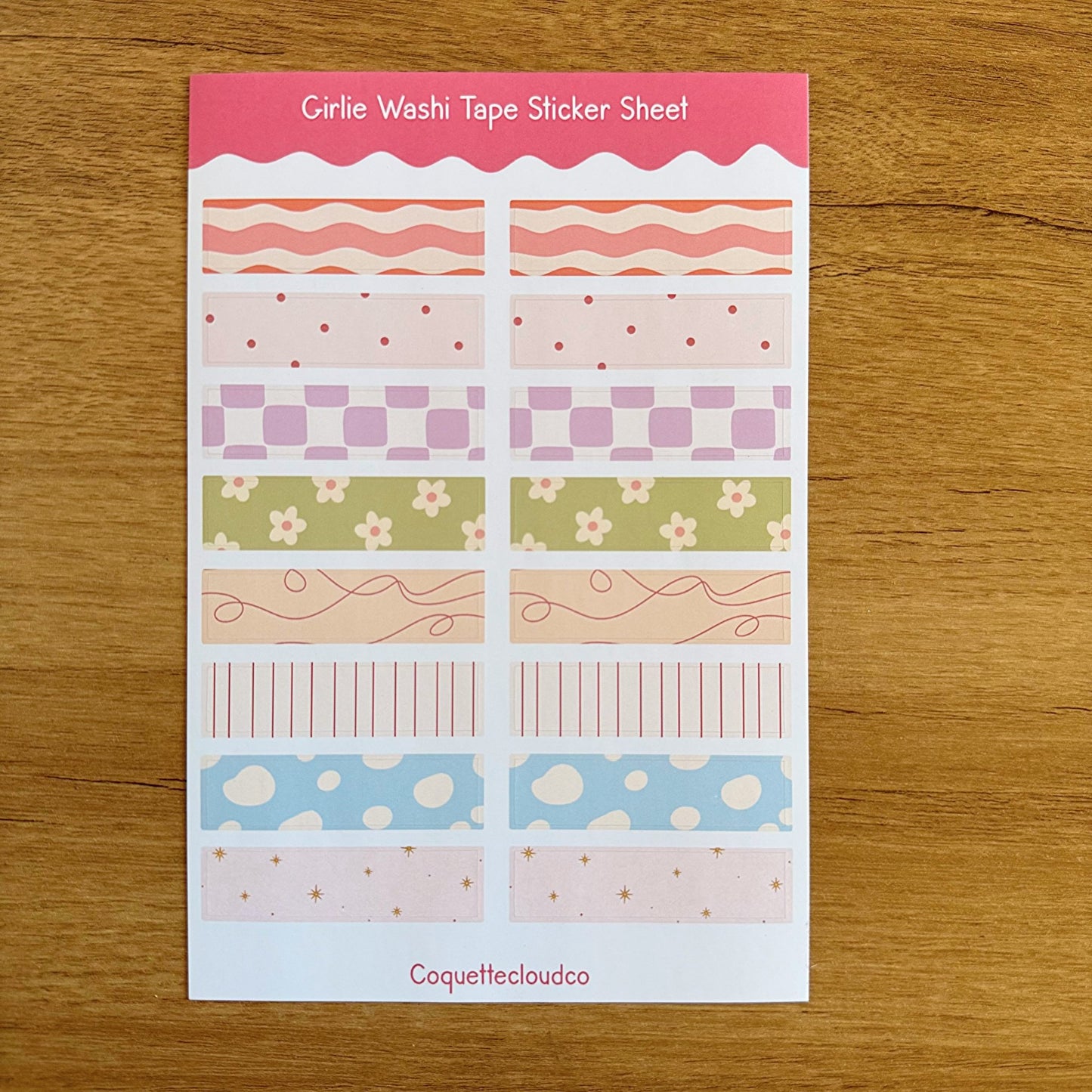 Girlie Washi Tape Sticker Sheet - Coquette Cloud Co