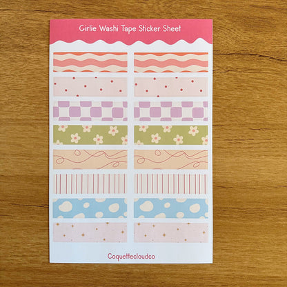 Girlie Washi Tape Sticker Sheet - Coquette Cloud Co