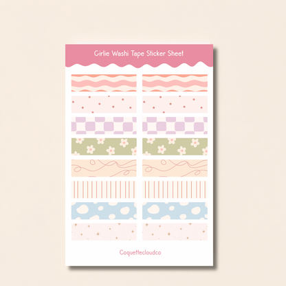 Girlie Washi Tape Sticker Sheet - Coquette Cloud Co