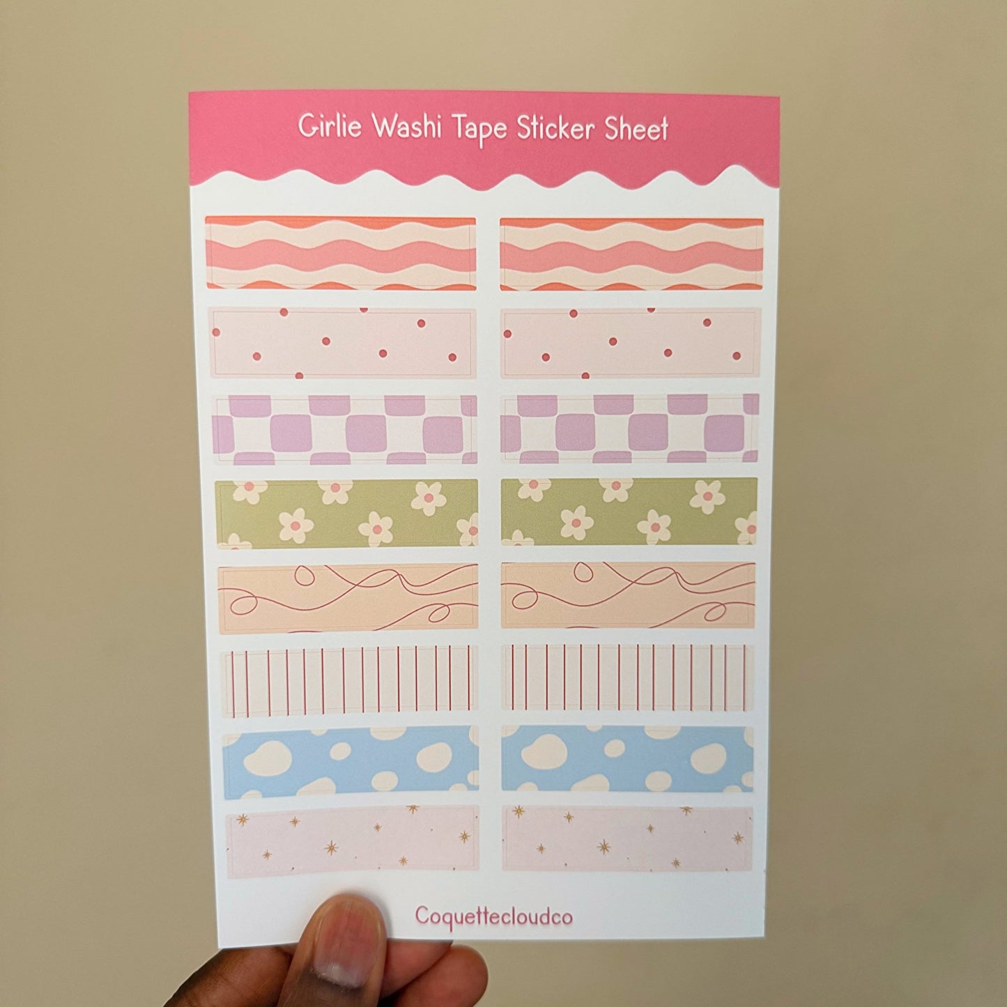 Girlie Washi Tape Sticker Sheet - Coquette Cloud Co
