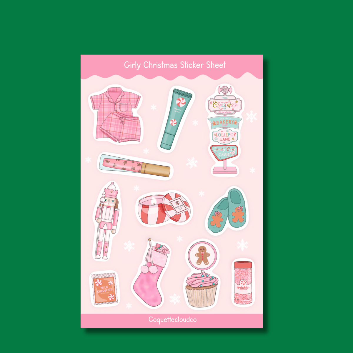 Girly Christmas Sticker Sheet - Coquette Cloud Co