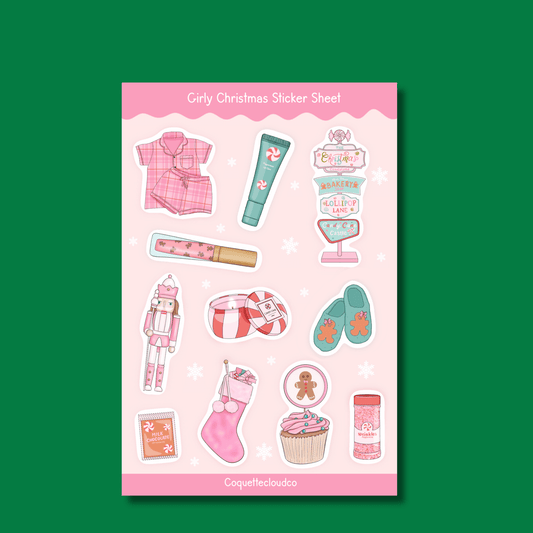 Girly Christmas Sticker Sheet - Coquette Cloud Co