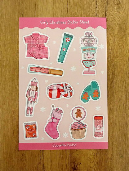 Girly Christmas Sticker Sheet - Coquette Cloud Co