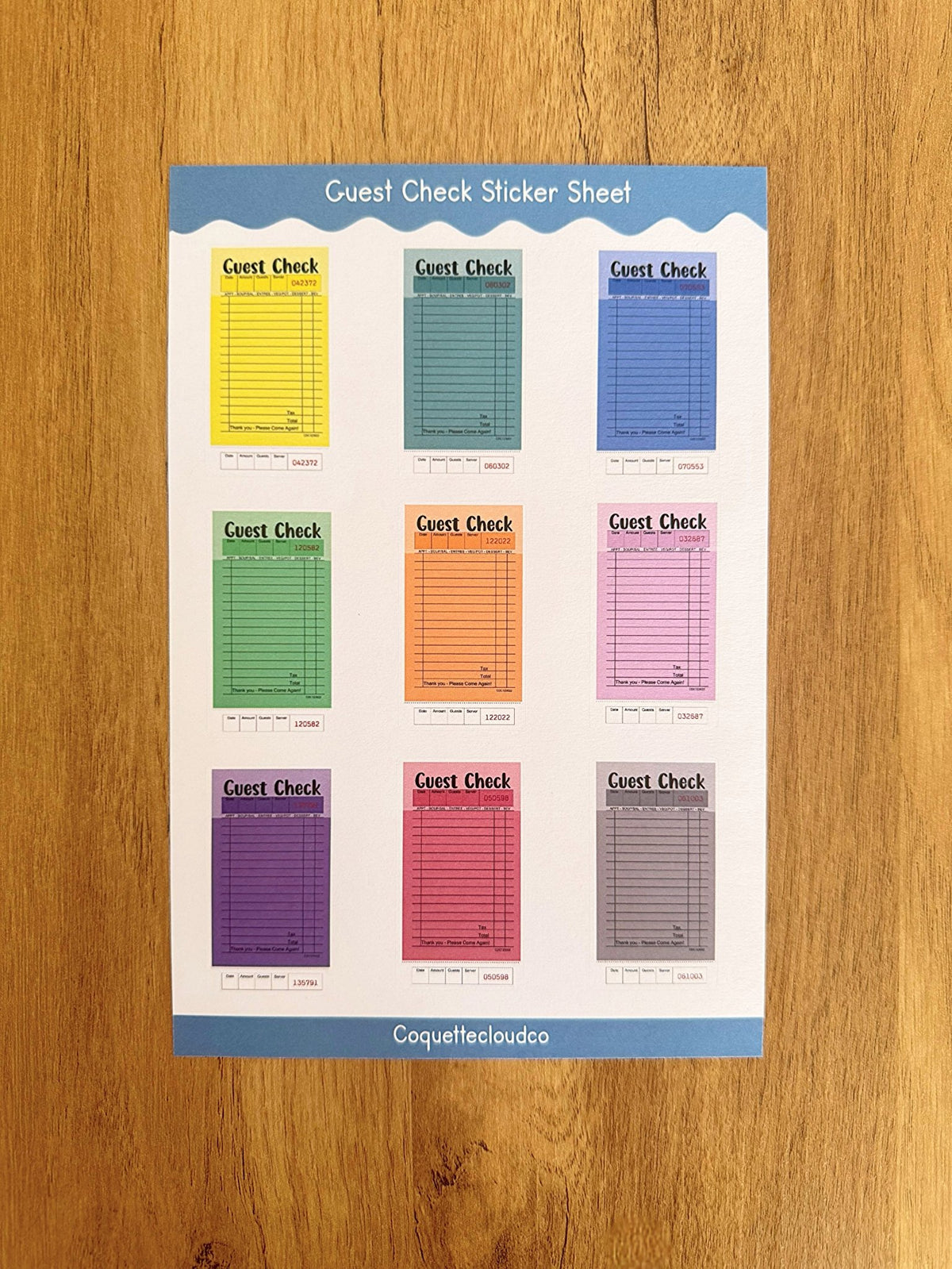 Guest Check Sticker Sheet - Coquette Cloud Co