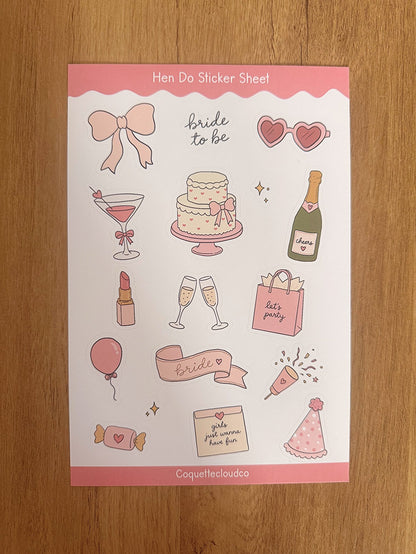 Hen Do Sticker Sheet - Coquette Cloud Co
