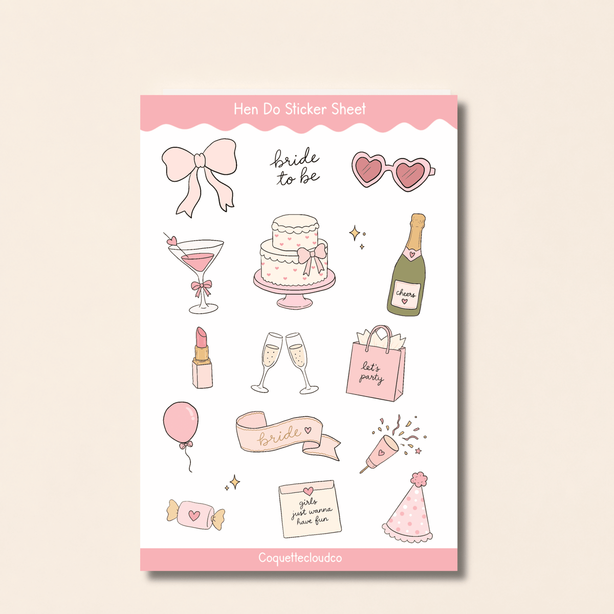 Hen Do Sticker Sheet - Coquette Cloud Co