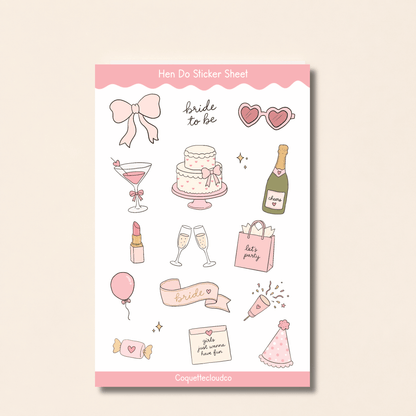 Hen Do Sticker Sheet - Coquette Cloud Co