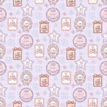 Winter Picture Frames Seamless Pattern, Hand-Drawn Snowflakes, Cute Snowmen, Ice Skates, Digital PNG Design