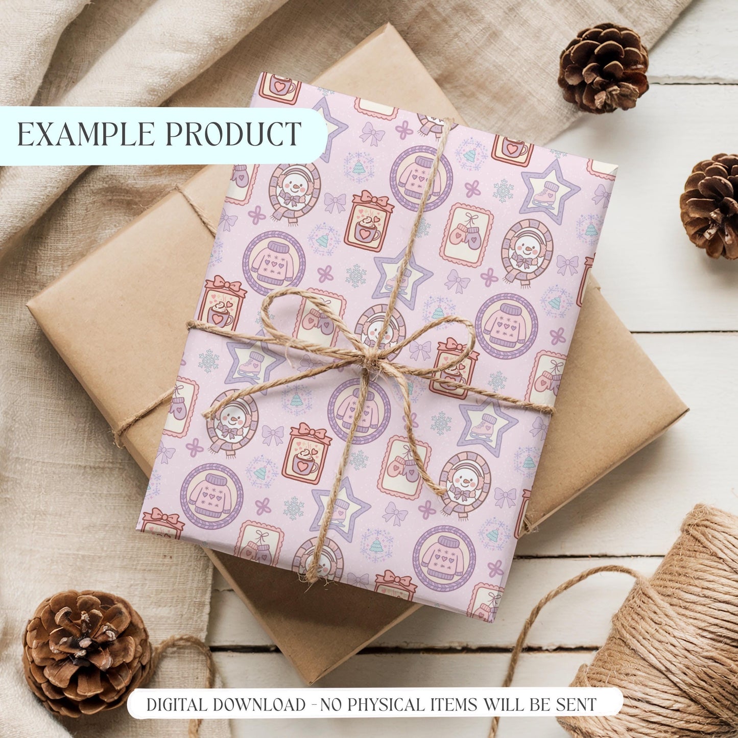 Winter Picture Frames Seamless Pattern, Hand-Drawn Snowflakes, Cute Snowmen, Ice Skates, Digital PNG Design