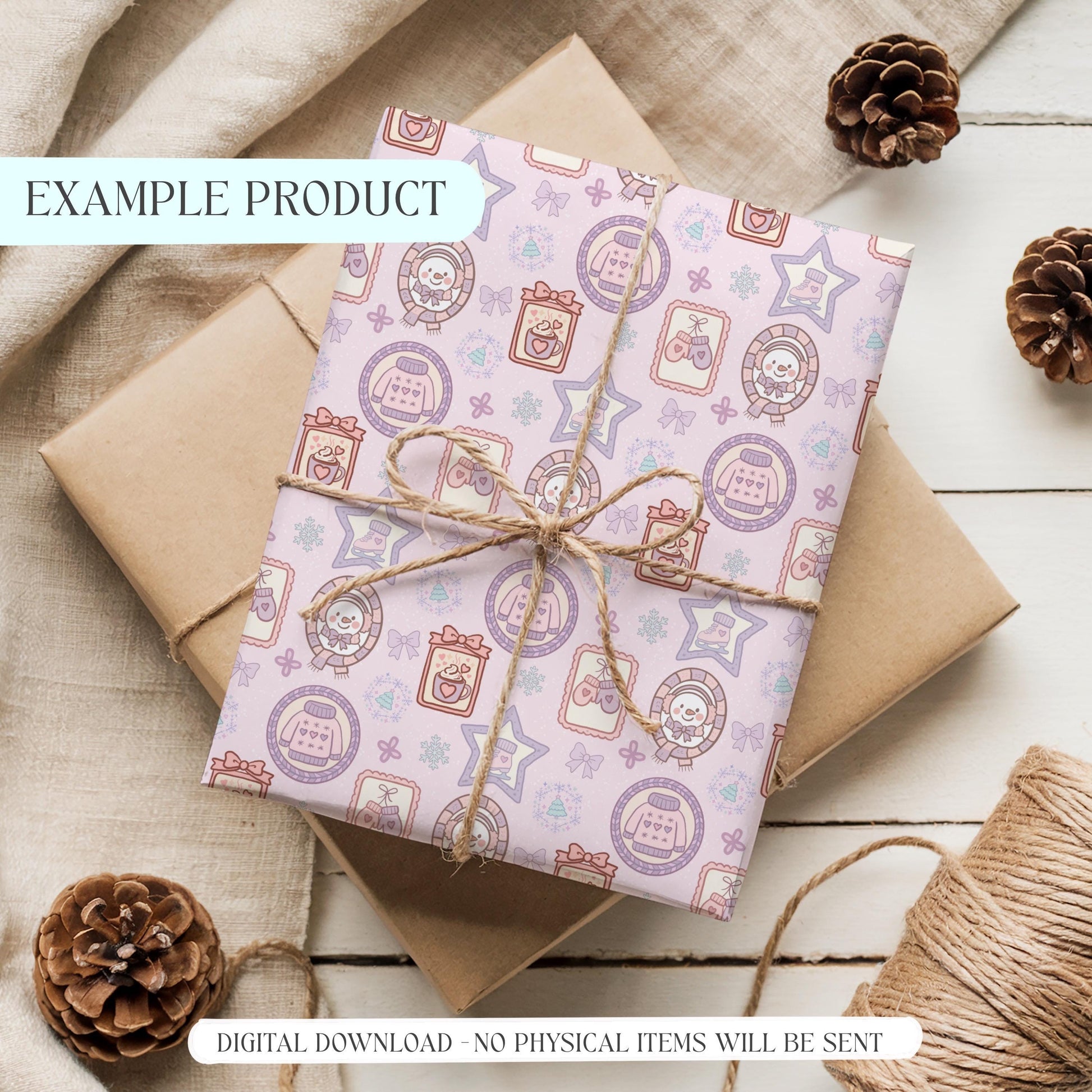 Winter Picture Frames Seamless Pattern, Hand-Drawn Snowflakes, Cute Snowmen, Ice Skates, Digital PNG Design