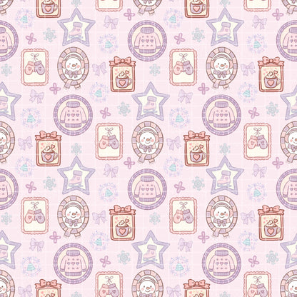 Winter Picture Frames Seamless Pattern, Hand-Drawn Snowflakes, Cute Snowmen, Ice Skates, Digital PNG Design