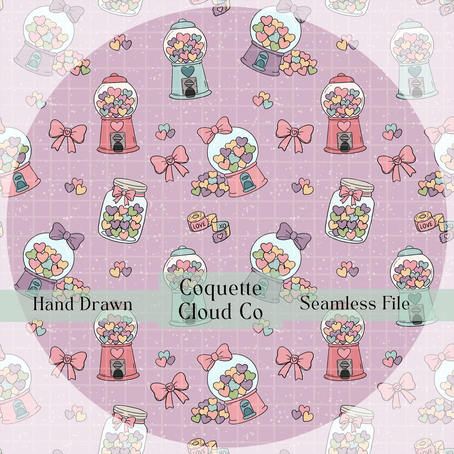 Gumball Heart Seamless Pattern, Valentine's Day Design, Cute Heart Candy, Love Themed Digital Download
