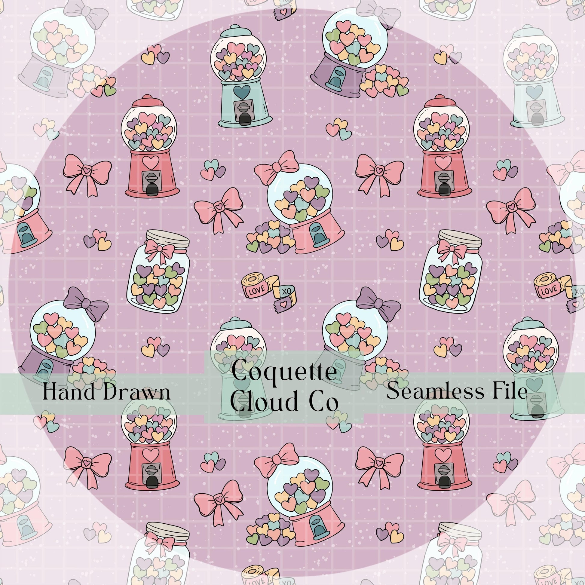 Gumball Heart Seamless Pattern, Valentine's Day Design, Cute Heart Candy, Love Themed Digital Download