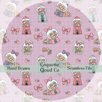 Gumball Heart Seamless Pattern, Valentine's Day Design, Cute Heart Candy, Love Themed Digital Download