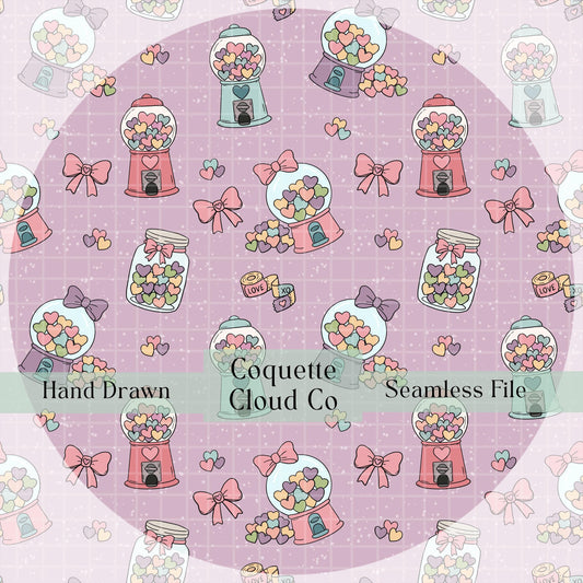 Gumball Heart Seamless Pattern, Valentine's Day Design, Cute Heart Candy, Love Themed Digital Download