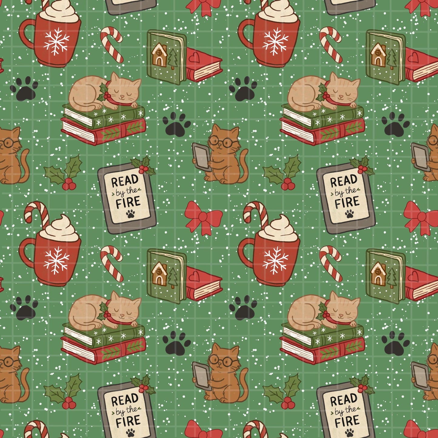 bookish Christmas seamless pattern full view