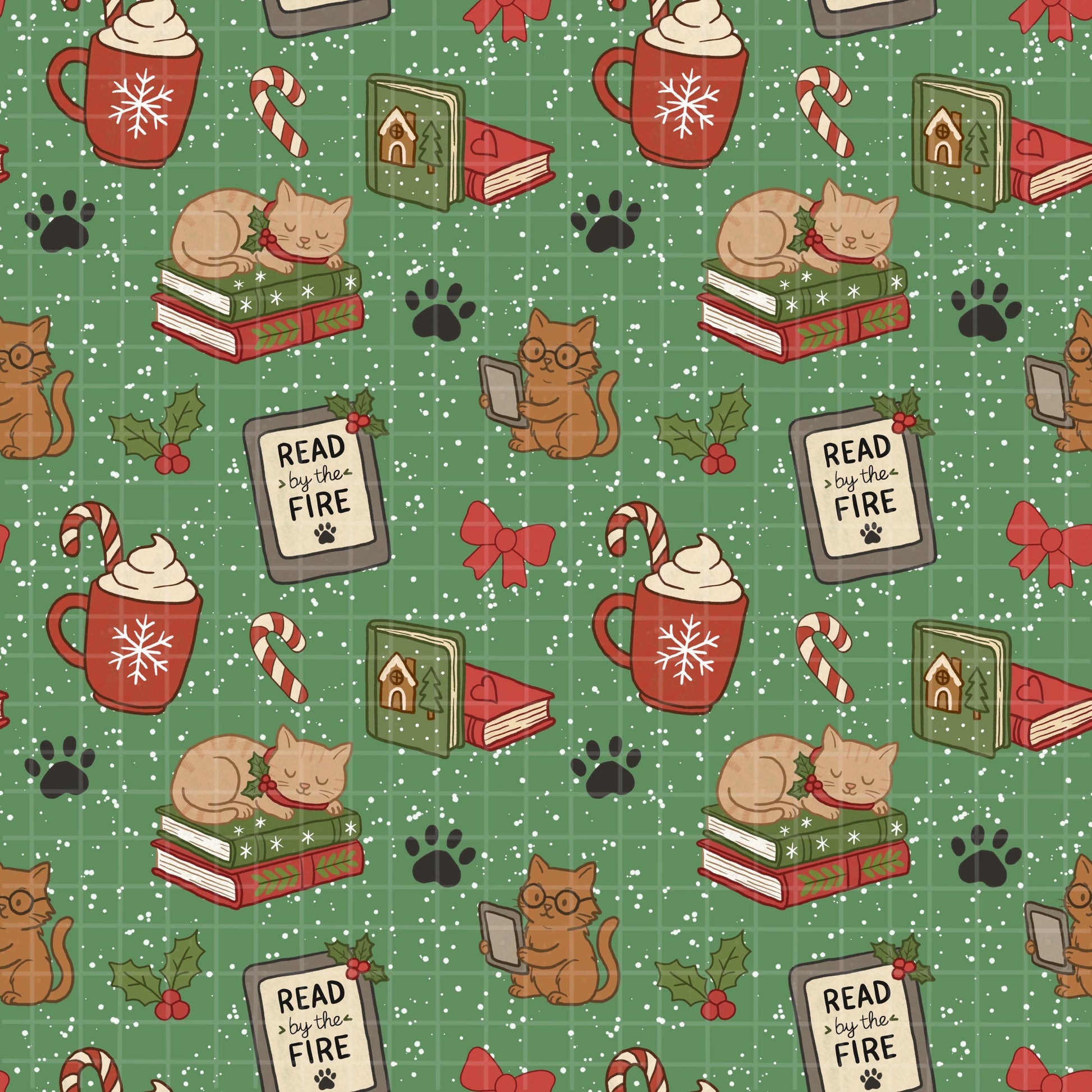 bookish Christmas seamless pattern full view