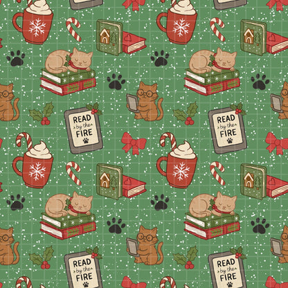 bookish Christmas seamless pattern full view
