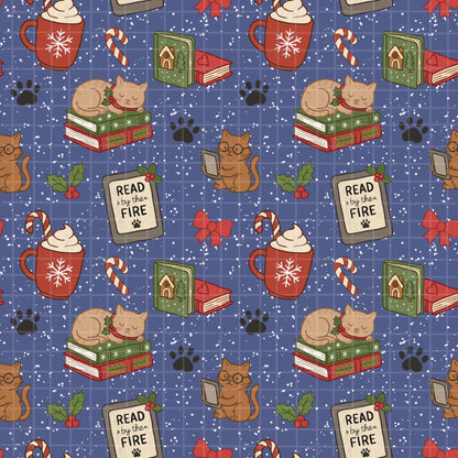 full view of seamless bookish cat pattern