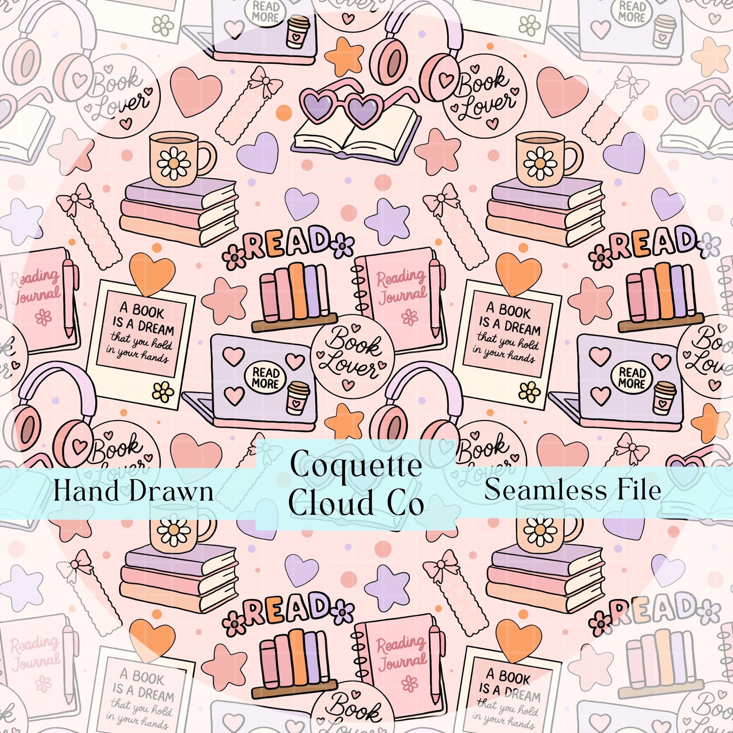 bookish mood board seamless pattern