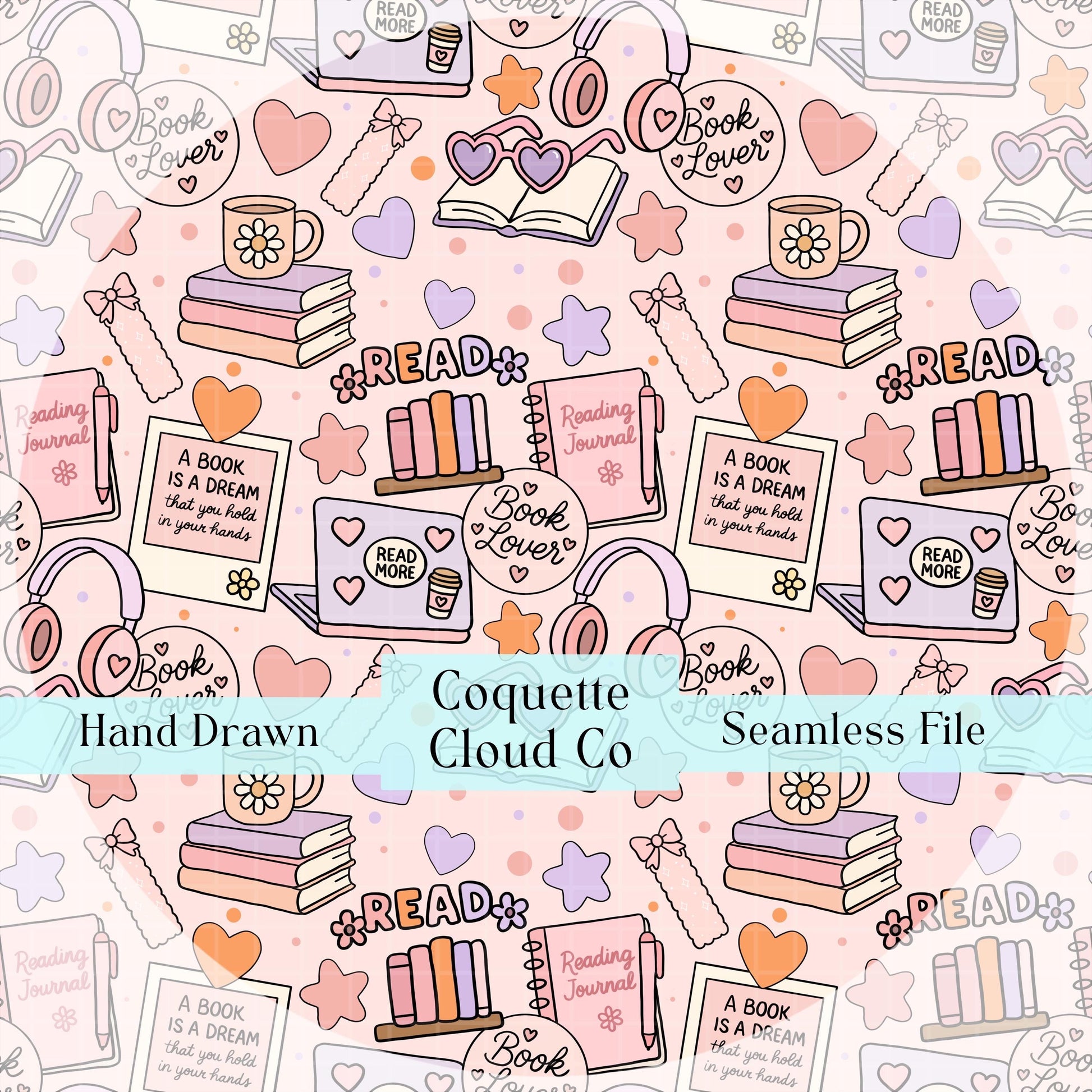 bookish mood board seamless pattern