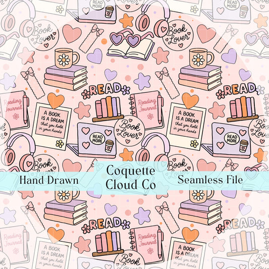bookish mood board seamless pattern